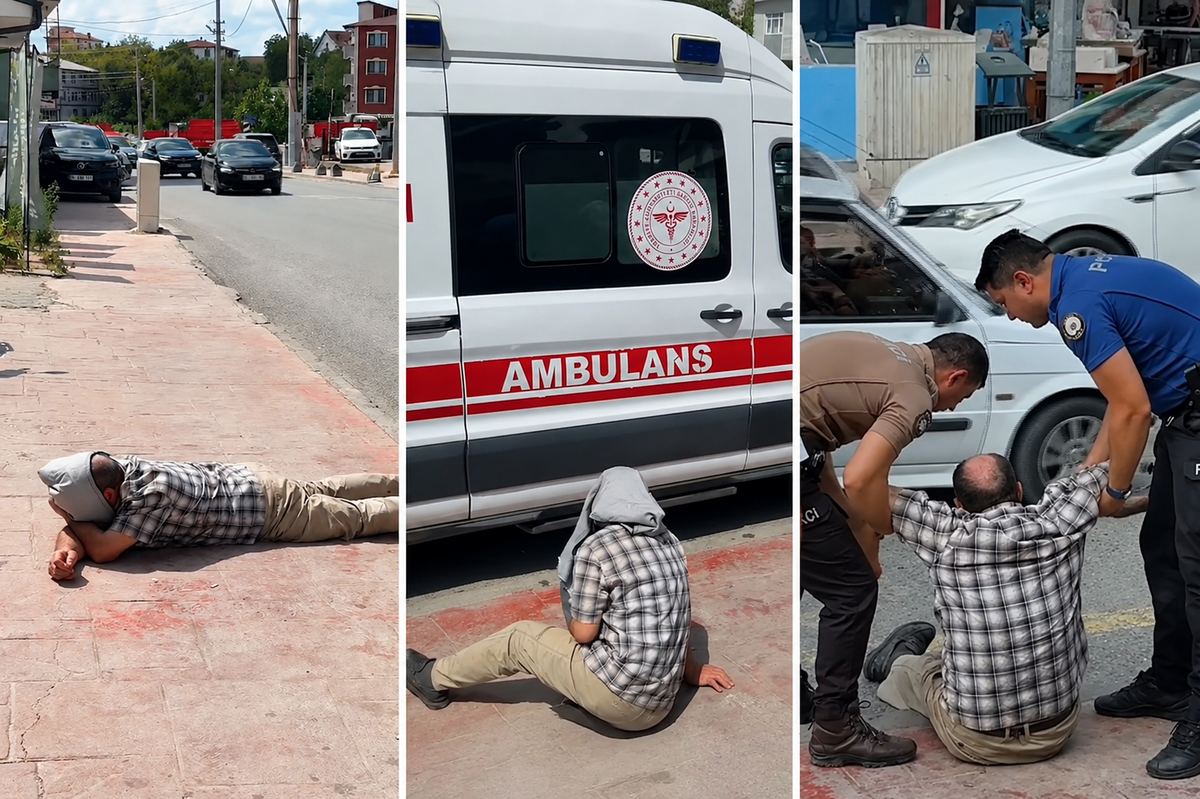 Kaldırımda sızan alkollü vatandaş ekiplere zor anlar yaşattı