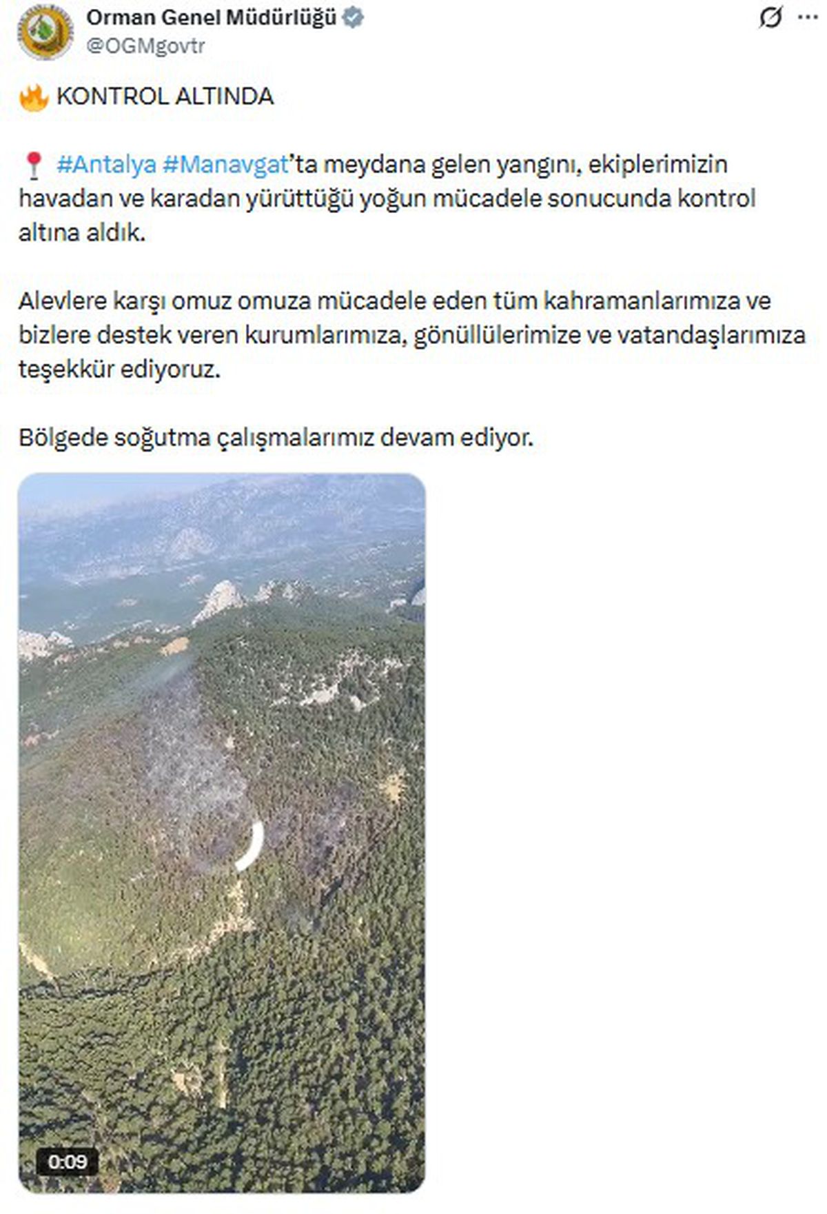 Antalya’daki orman yangını 22 saatte kontrol altına alındı
