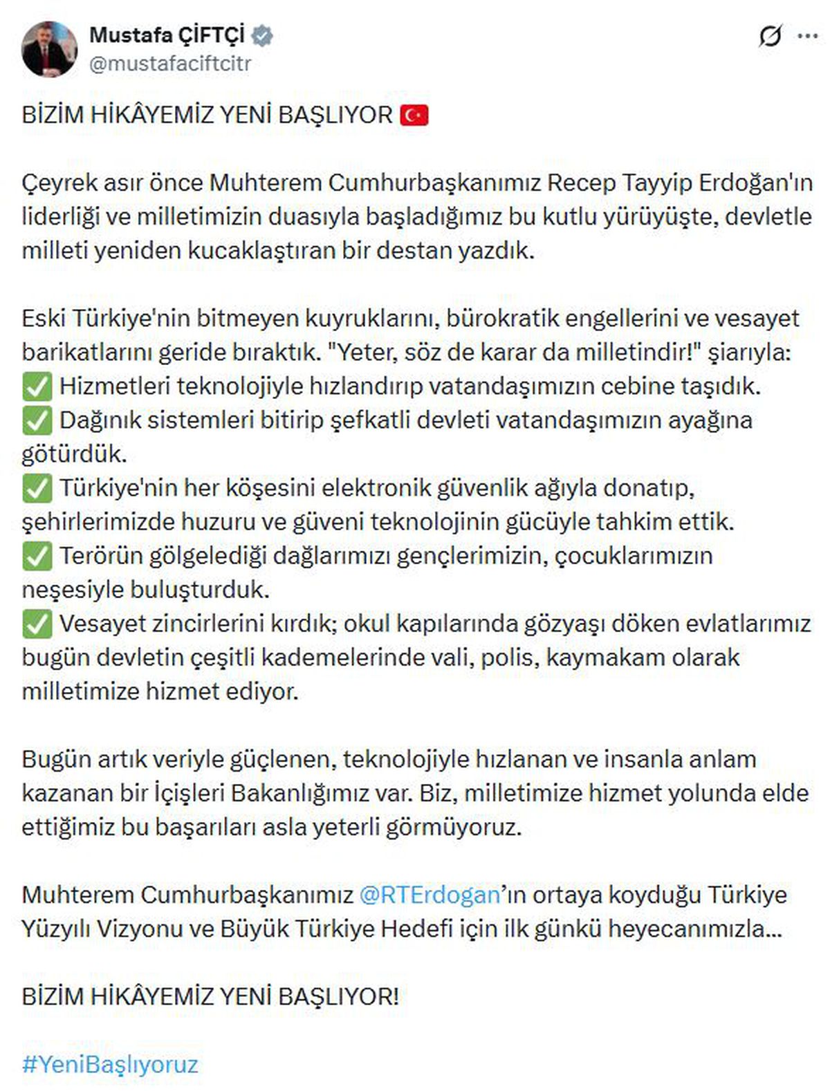 Bakan Çiftçi: Devletle milleti yeniden kucaklaştıran bir destan yazdık