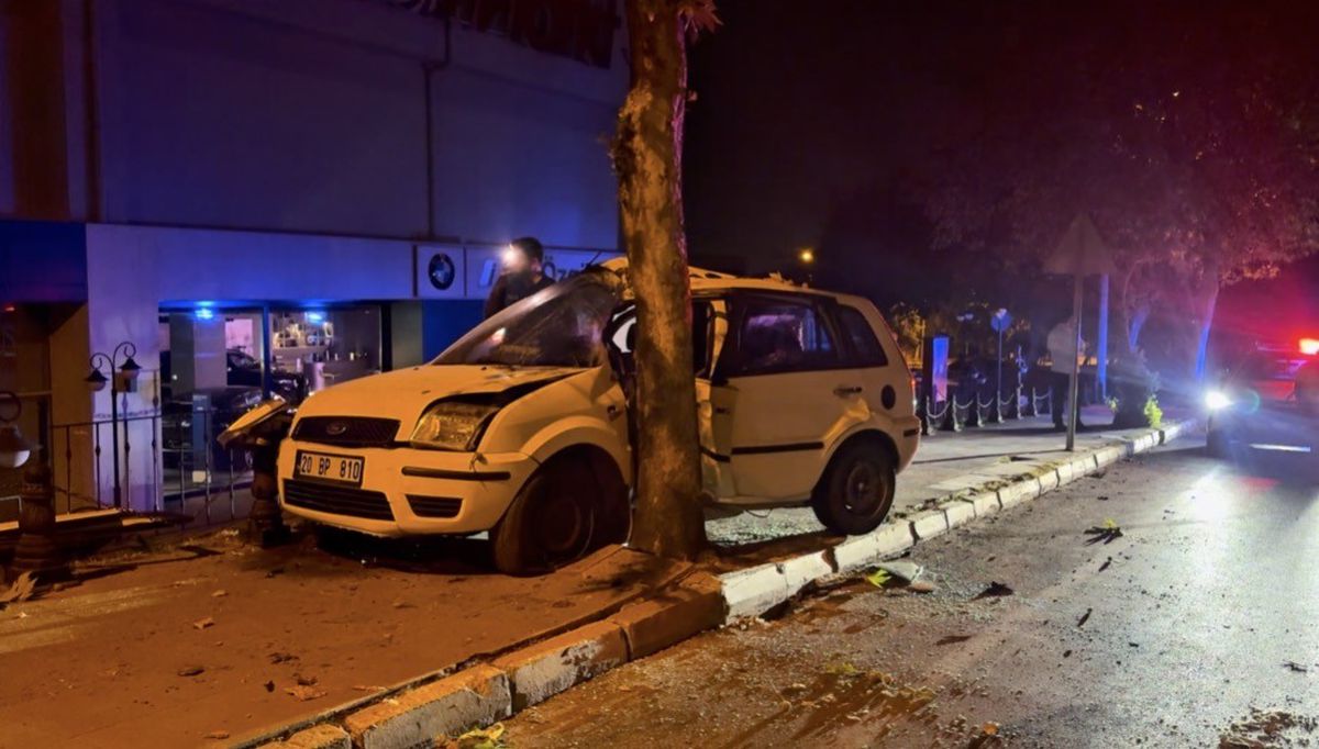 Denizli'de Kontrolden Çıkan Otomobil Ağaca Çarptı: Sürücü Yaralandı