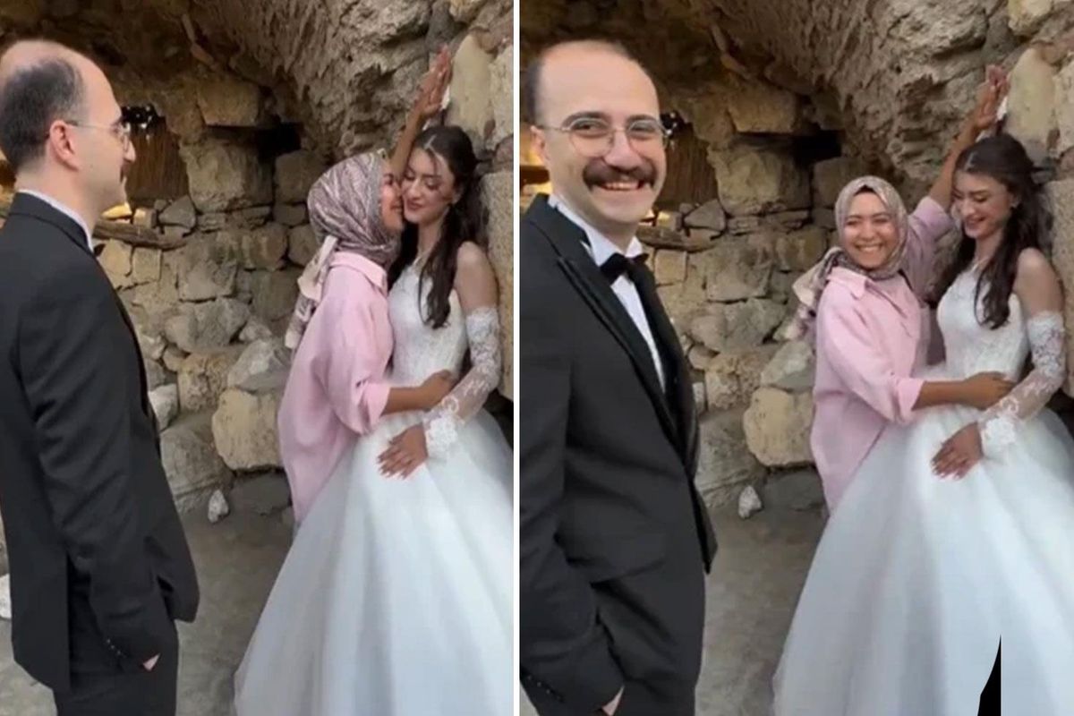 Düğün fotoğrafı çekimin şaşırtan anlar: Damattan önce fotoğrafçı öptü