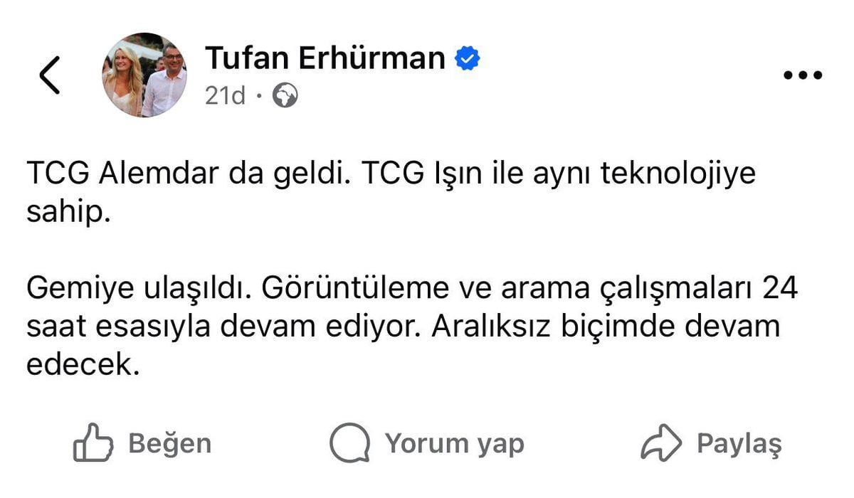 TCG Alemdar arama kurtarmaya katıldı