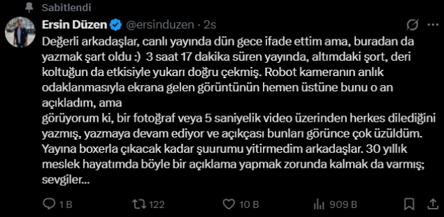Ersin Düzen's live broadcast image