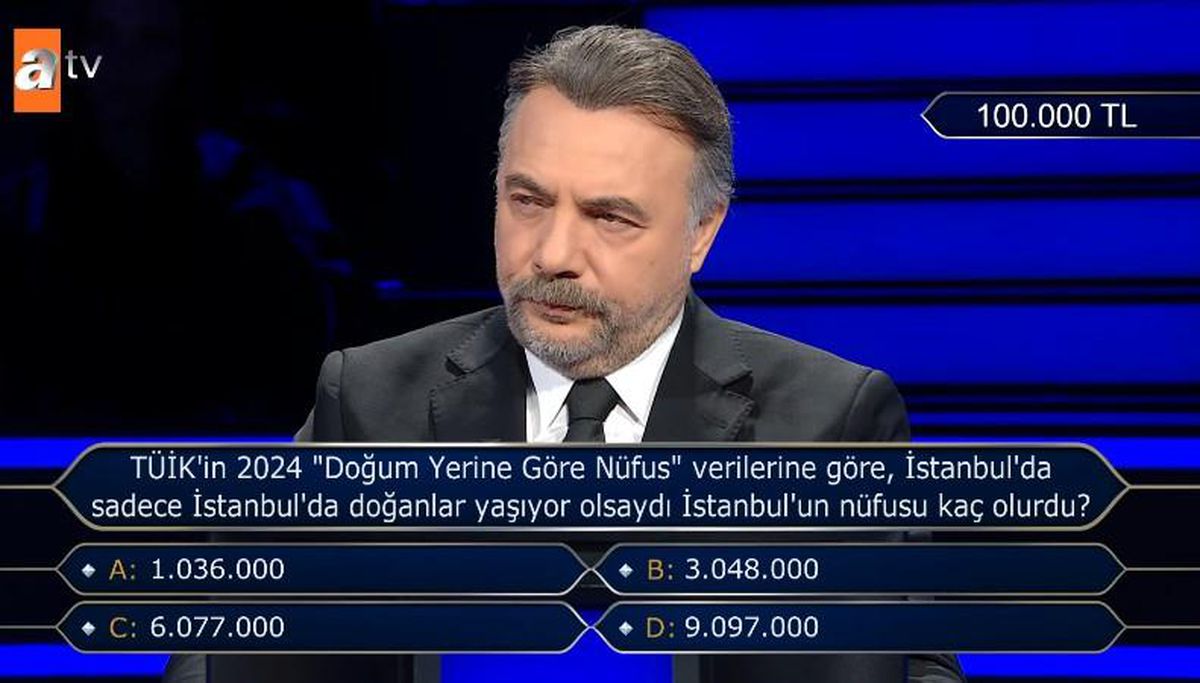 TÜİK'in 2024 'Doğum Yerine Göre Nüfus' verilerine göre, İstanbul'da sadece İstanbul'da doğanlar yaşıyor olsaydı İstanbul'un nüfusu kaç olurdu?