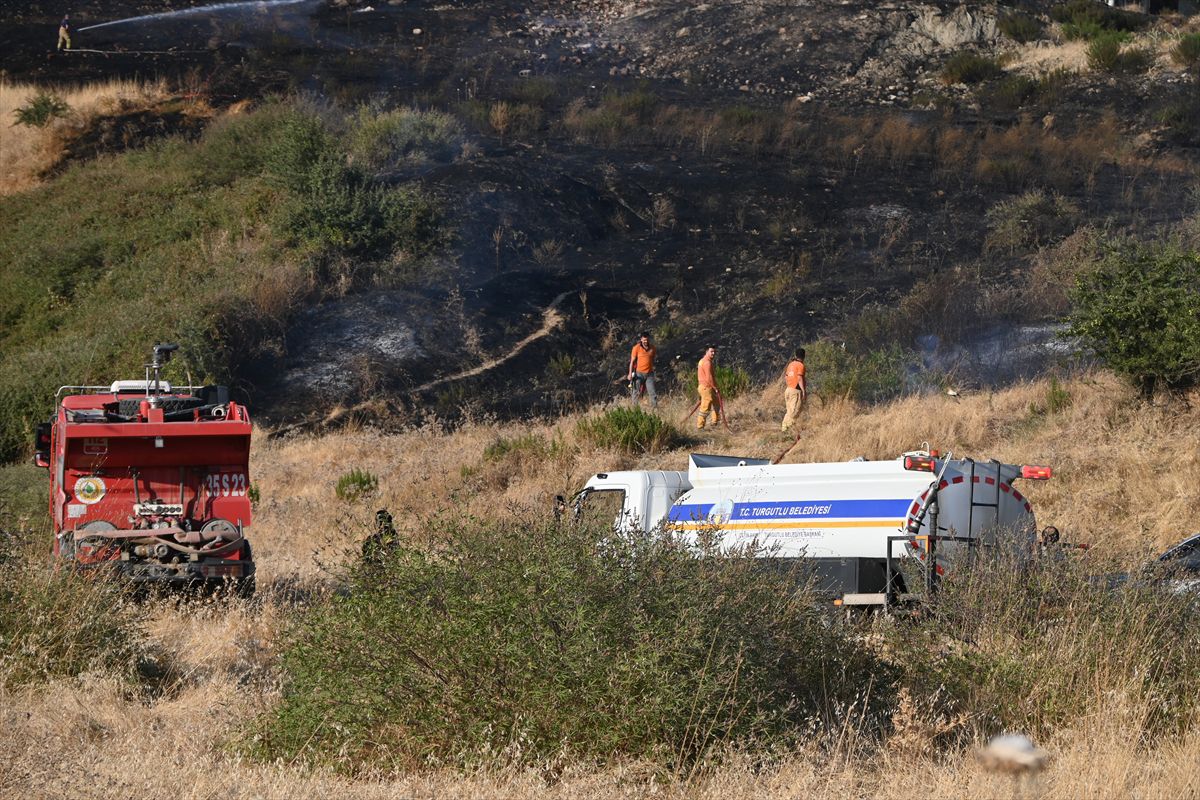Turgutlu'da otluk yangını zeytinliğe sıçradı, söndürüldü