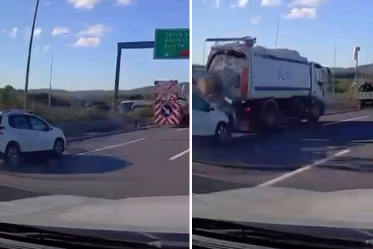 Çekmeköy'de otomobilin yol işaretleme aracına çarptığı kaza kamerada