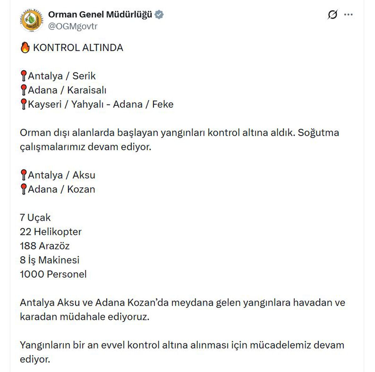OGM: 4 orman yangını kontrol altına alındı