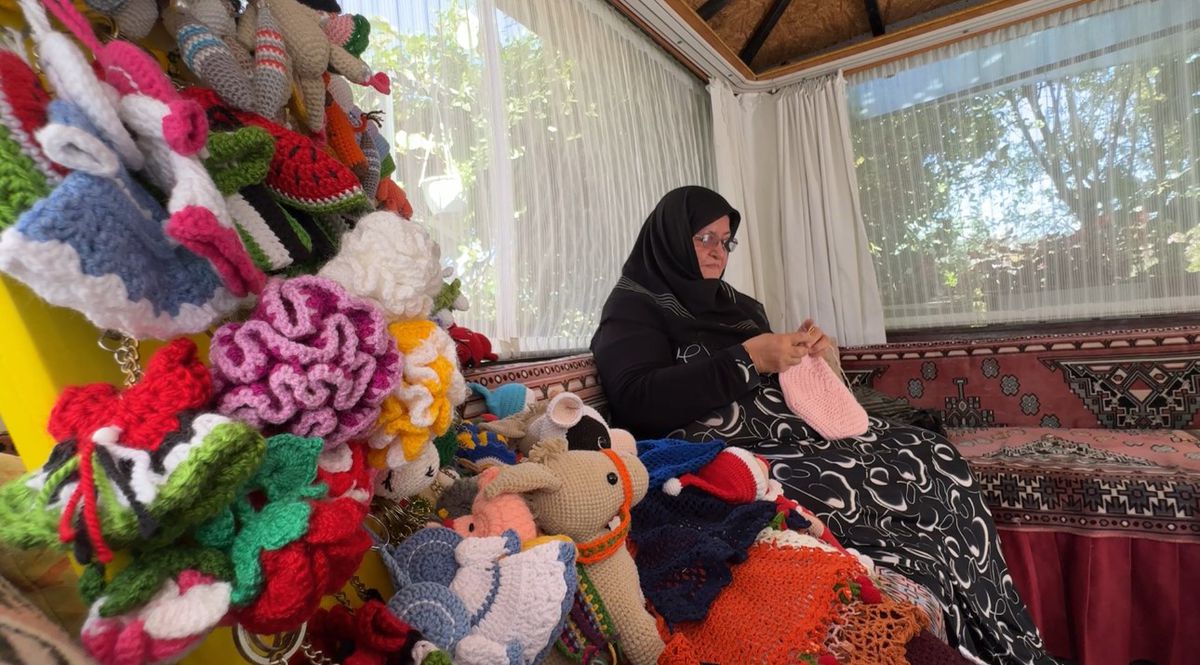 60 yıllık örgü tutkusuyla hem ağaçları süslüyor hem sokak hayvanlarına destek oluyor
