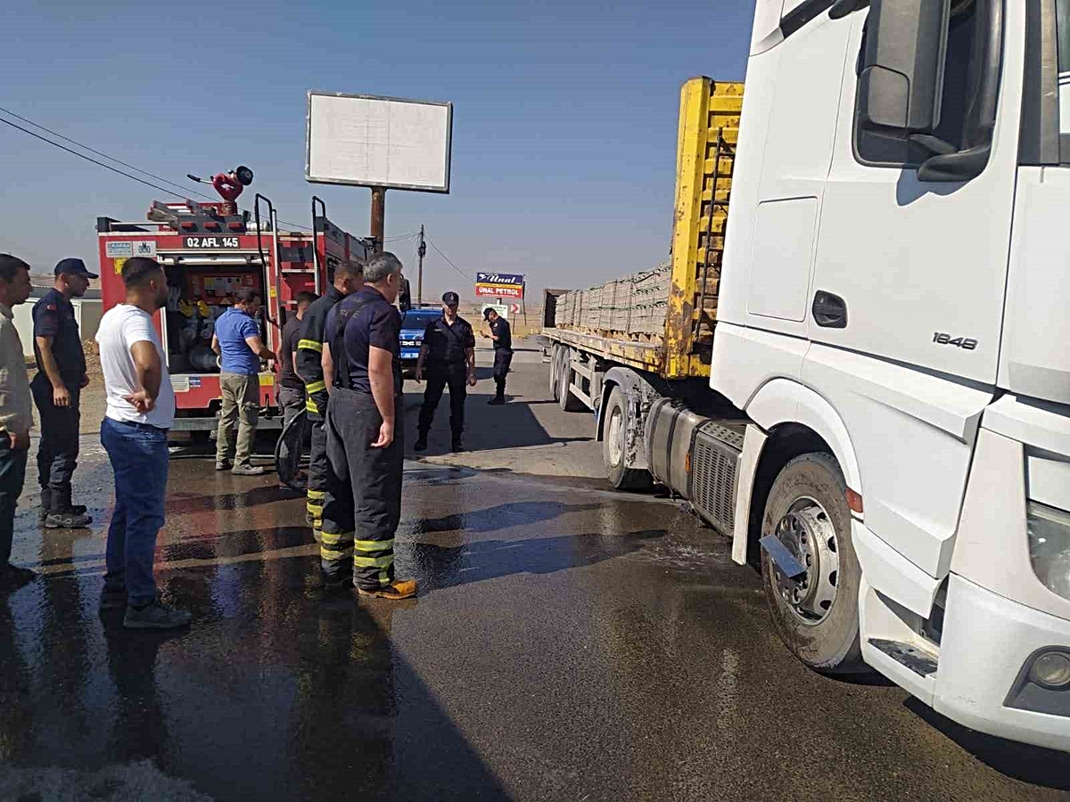 Parke taşı yüklü tır alev aldı