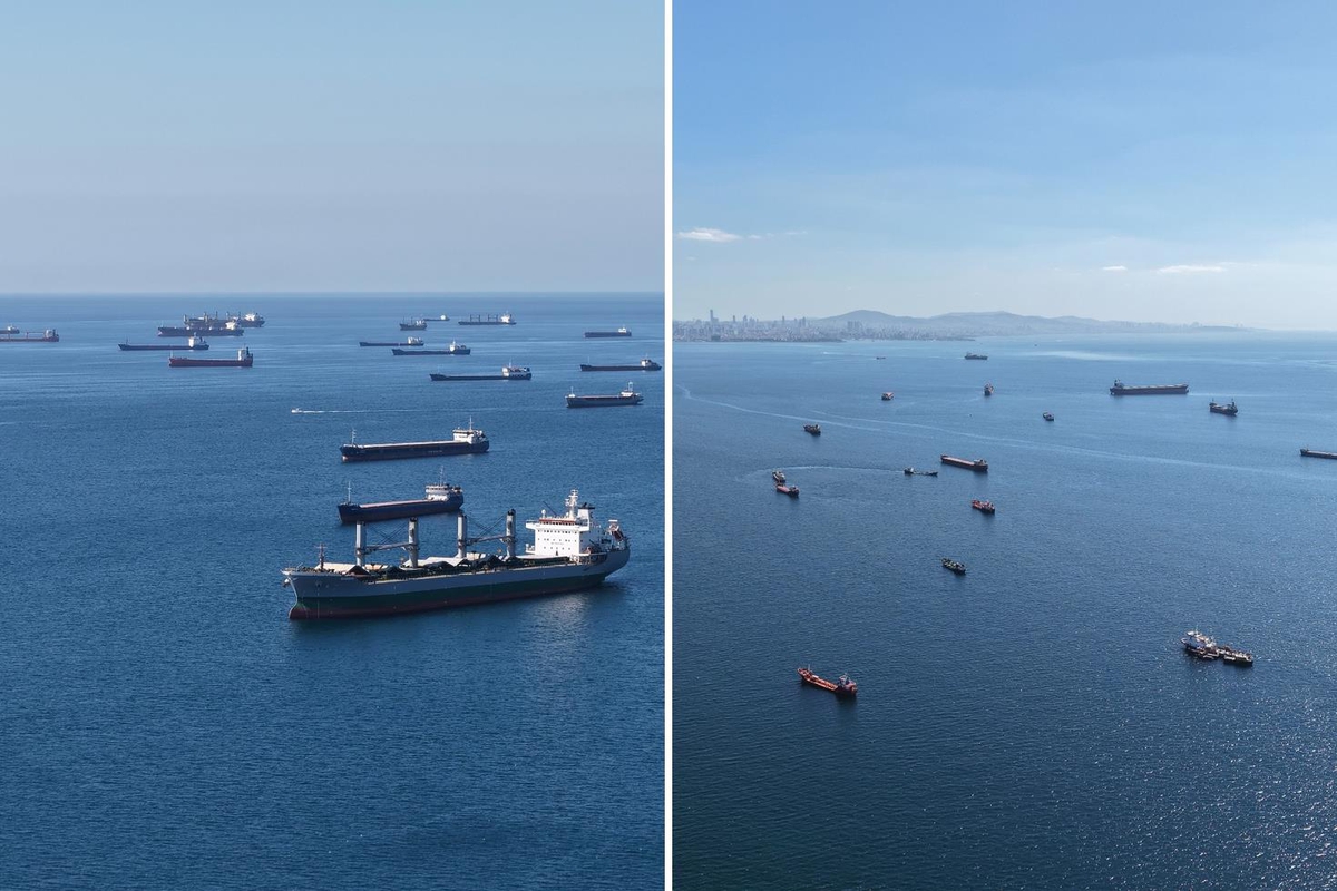 Karadeniz’deki saldırı riski nedeniyle ilerleyemeyen gemiler, İstanbul açıklarını adeta otoparka çevirdi