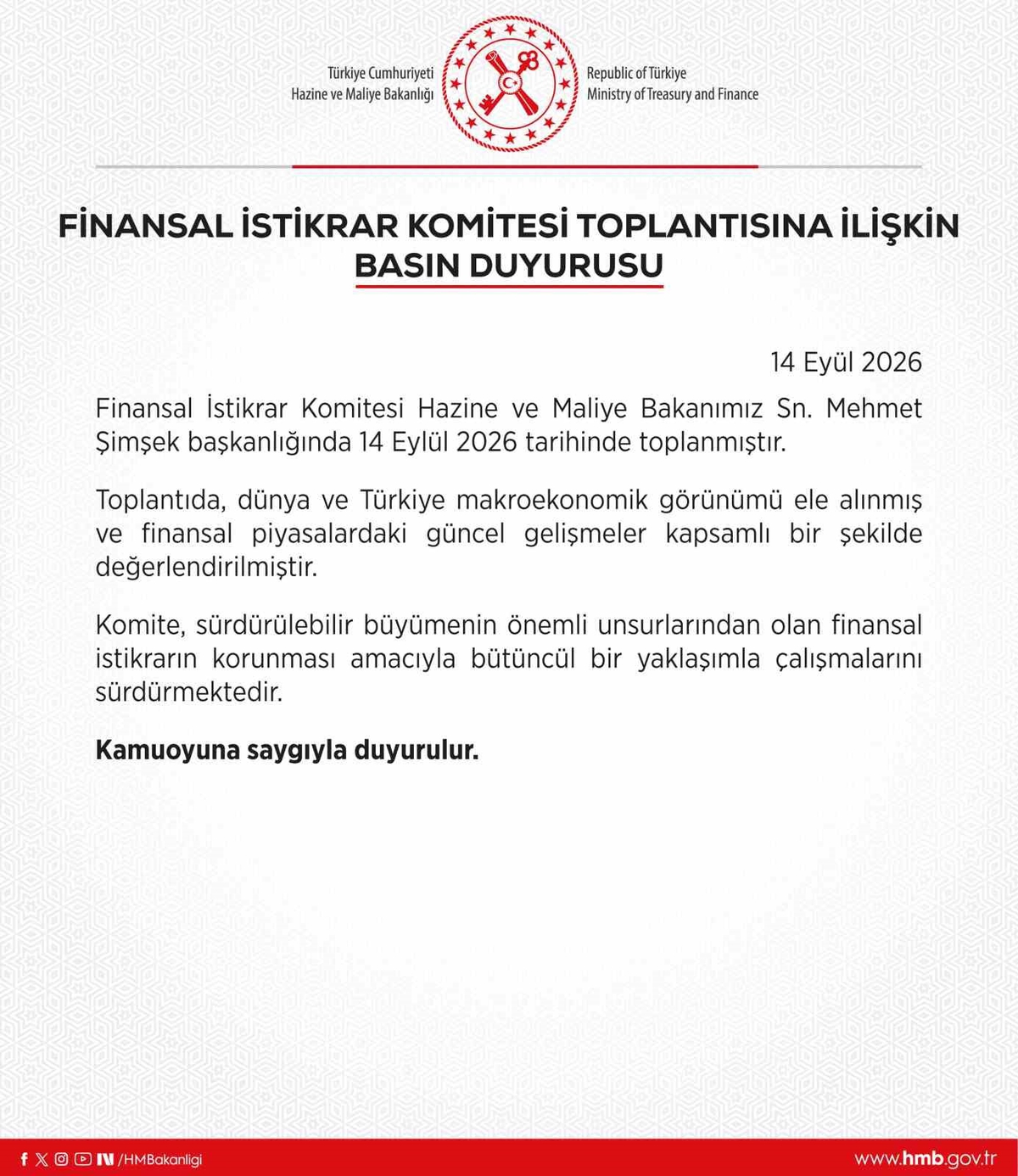 Finansal İstikrar Komitesi toplantısı gerçekleştirildi