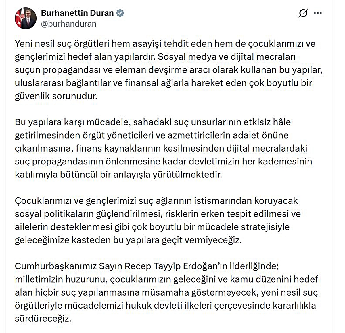 İletişim Başkanı Duran: Yeni nesil suç örgütleri çok boyutlu bir güvenlik sorunudur