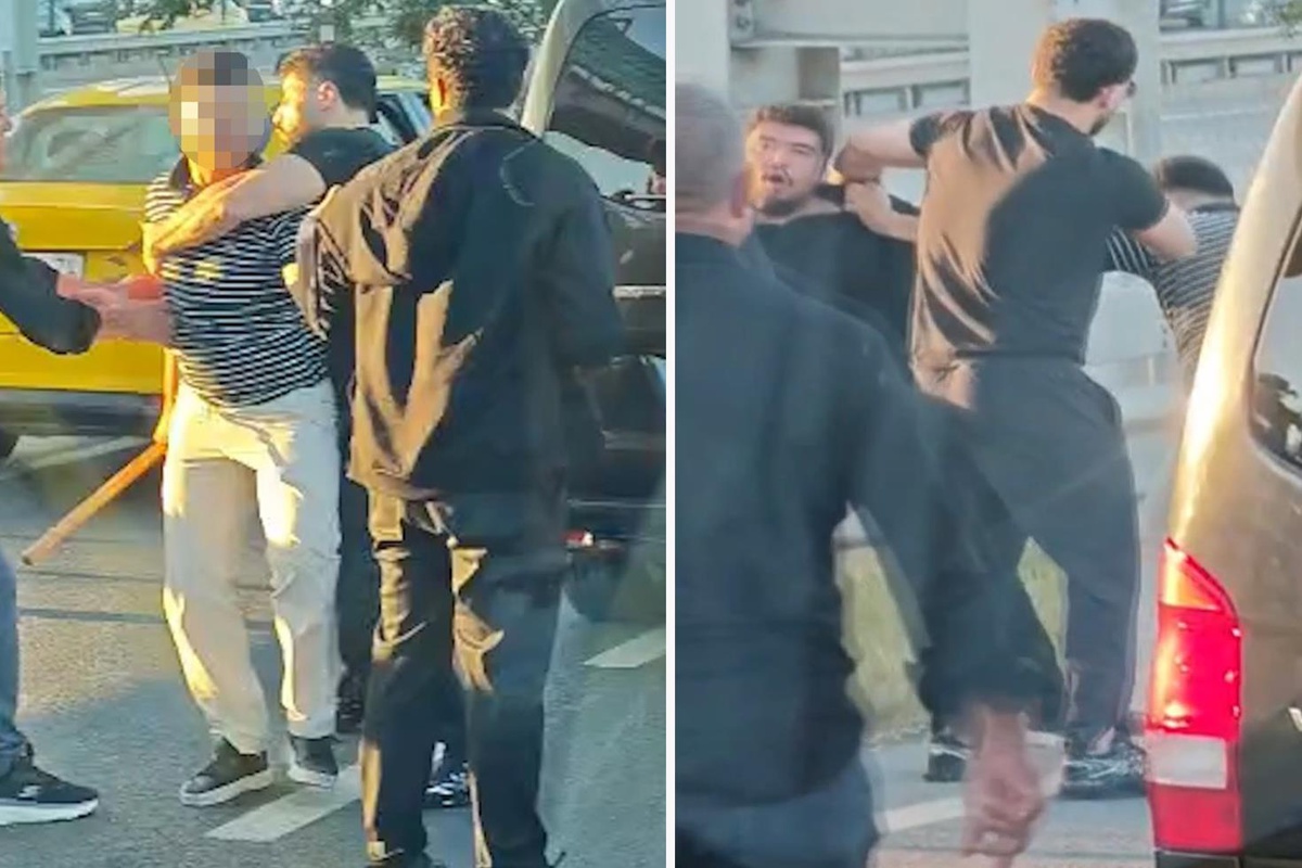 Trafik kazası sonrası çıkan yumruklu ve sopalı kavga kamerada