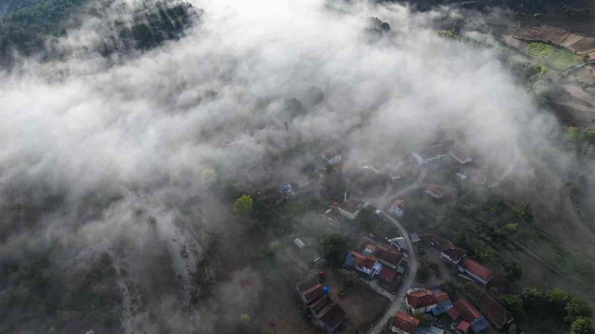 Kastamonu’da ilçe ve ormanların üzerini kaplayan sis bulutları görüntülendi