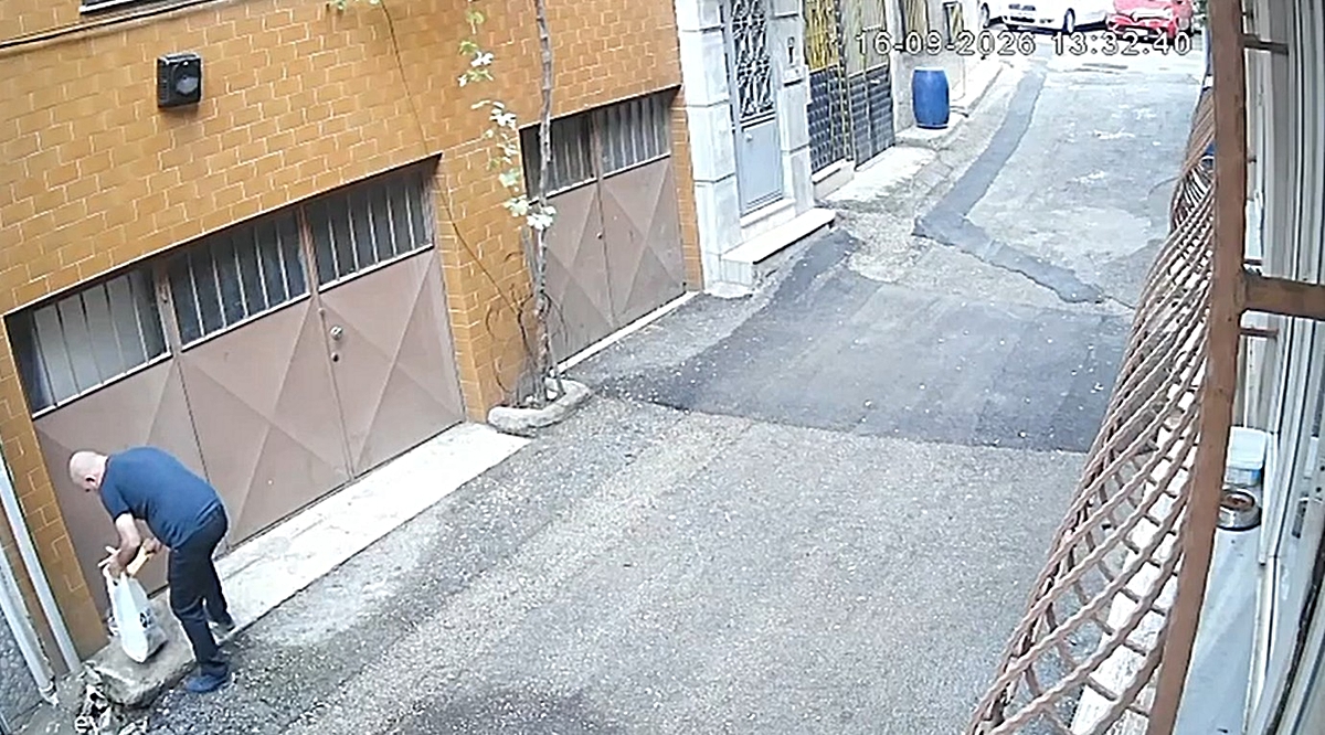Kedilerin mama kaplarını çöpe atıp, sularını döken baba-oğul kamerada