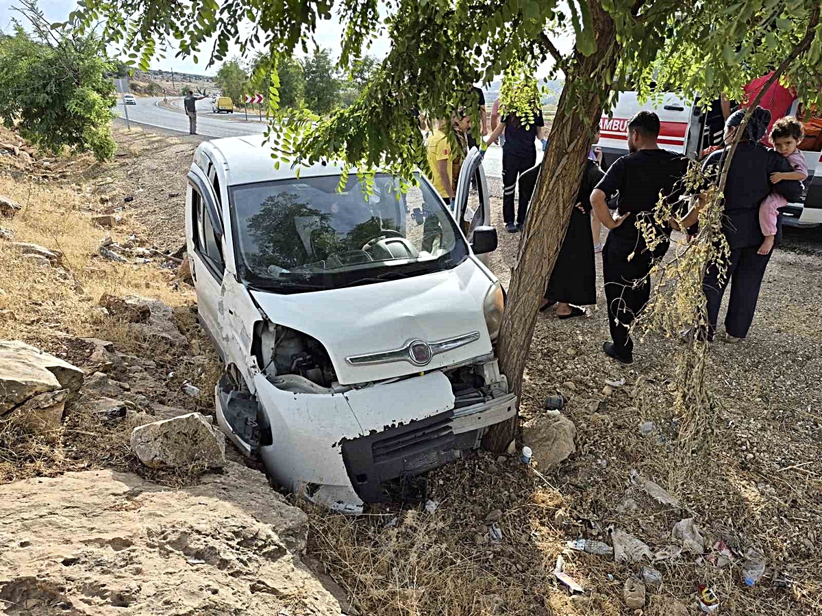 Gaziantep Yavuzeli'de hafif ticari araç ağaca çarptı, sürücü ve eşi yaralandı