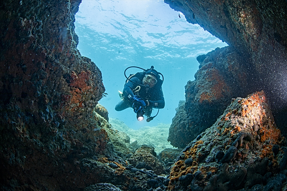 Kuşadası’nın su altı mağara ve kovukları dalışseverlere adrenalini yüksek bir deneyim sunuyor