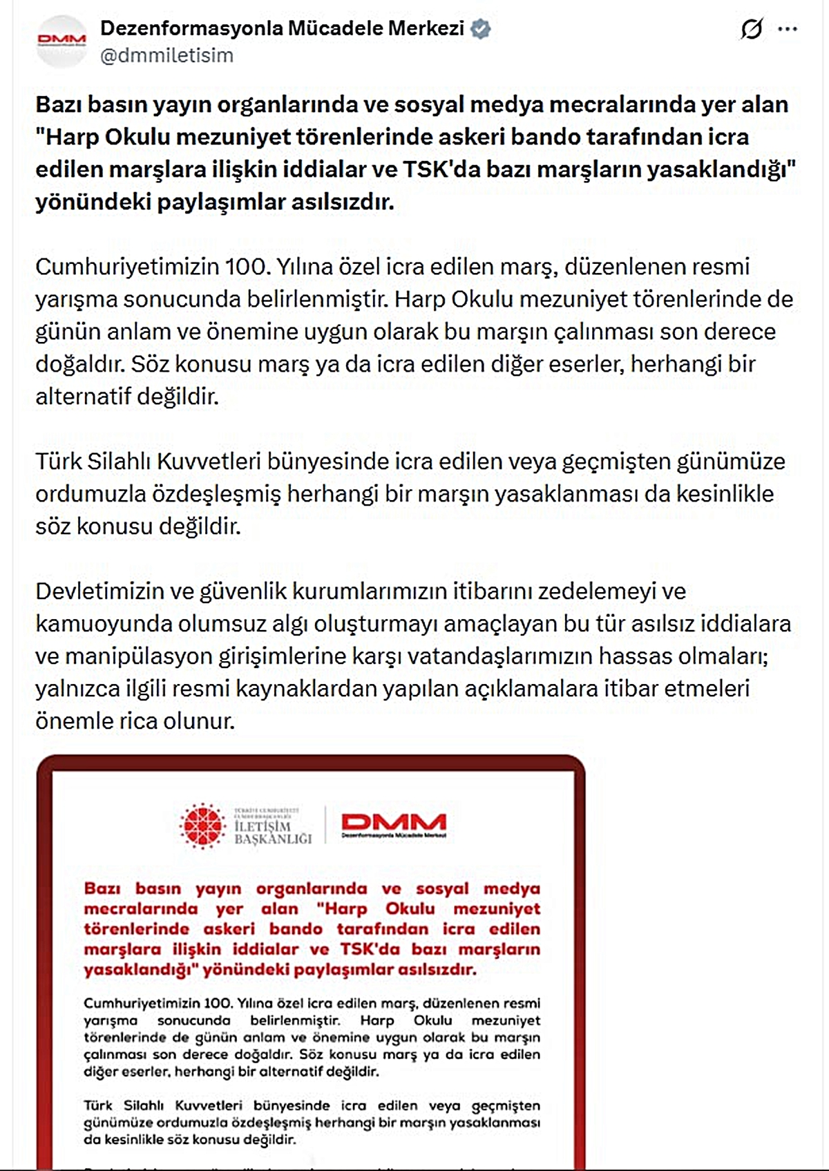DMM, Harp Okulu marş iddiaları ve TSK’da marş yasağı iddialarını asılsız buldu