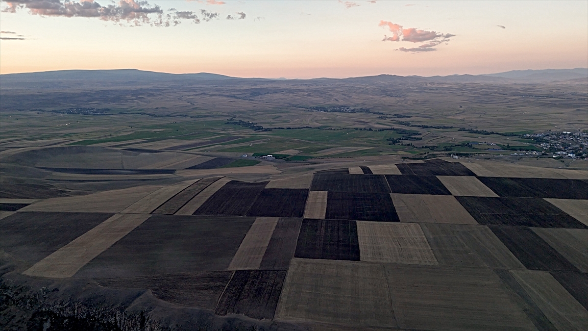Kars Akyaka'da halı desenlerini andıran tarlalar dronla görüntülendi