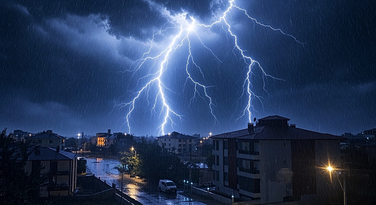 Meteoroloji uyarısı sonrası Erzincan'da sağanakla çakan şimşekler geceyi aydınlattı