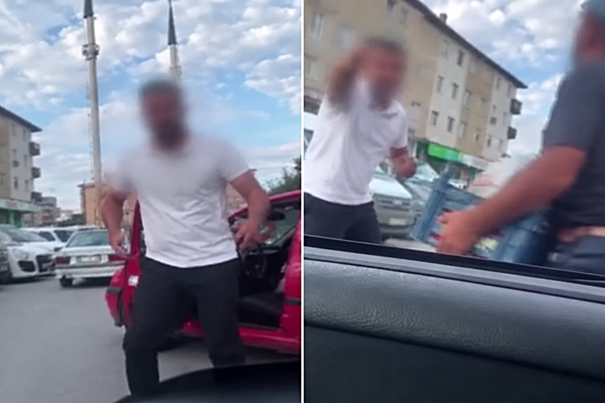 Trafikte 'Neden kornaya bastın' kavgası! Öfkeli sürücünün dehşet saçtığı anlar kamerada