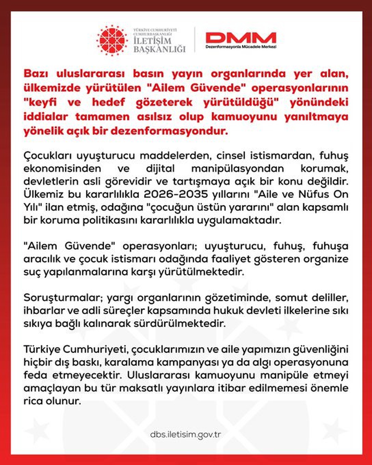 DMM, 'Ailem Güvende' operasyonlarına yönelik iddiaların asılsız olduğunu açıkladı