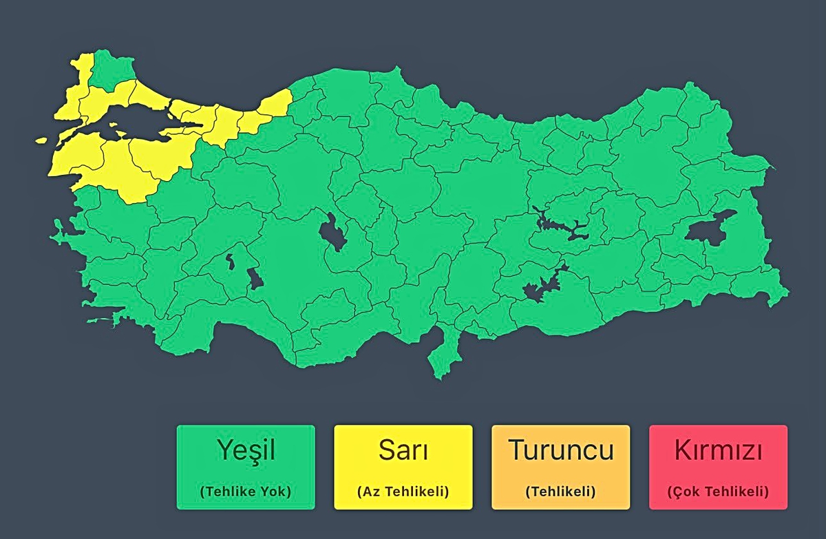 İçişleri Bakanlığı yarın Marmara, Düzce ve Zonguldak'ı kuvvetli yağışa karşı uyardı