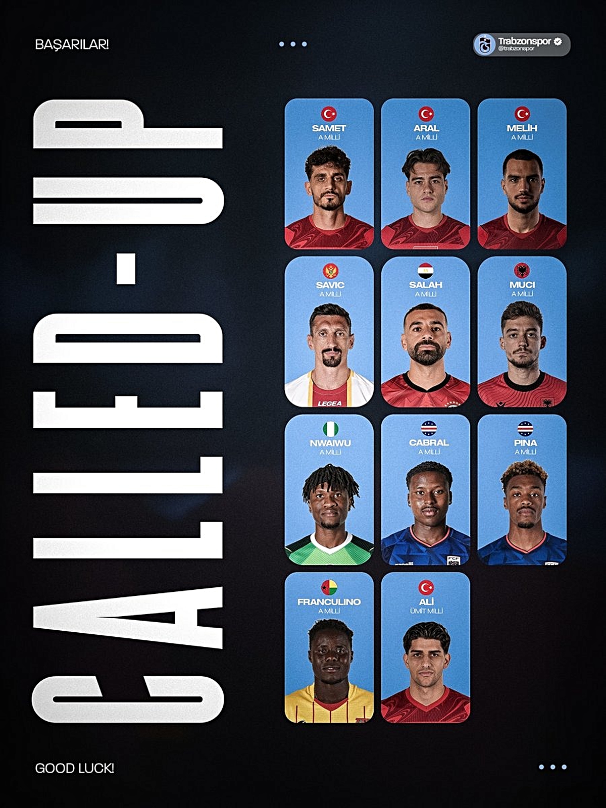 Trabzonspor'da 11 futbolcu ülkelerinin milli takım kadrolarına davet edildi