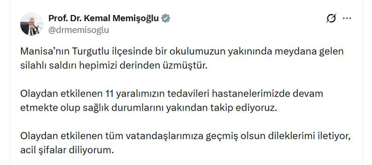 Sağlık Bakanı Memişoğlu, Turgutlu'daki saldırıda yaralanan 11 kişiyi takip ediyor