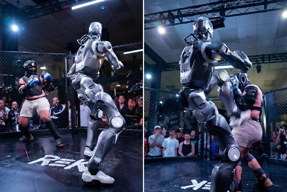 Terminatör dövüşü gerçek oldu: İnsansı robot ringe çıktı, insan rakibini yere serdi