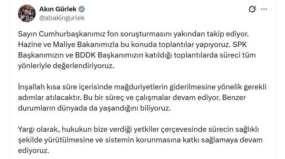 Bakan Gürlek fon soruşturmasında mağduriyetler için adım atılacağını söyledi
