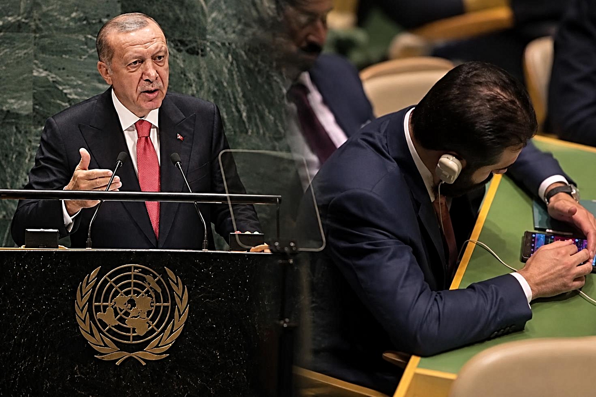 Erdoğan BM'de konuşurken skandal görüntü! Şara telefonundan başını kaldırmadı