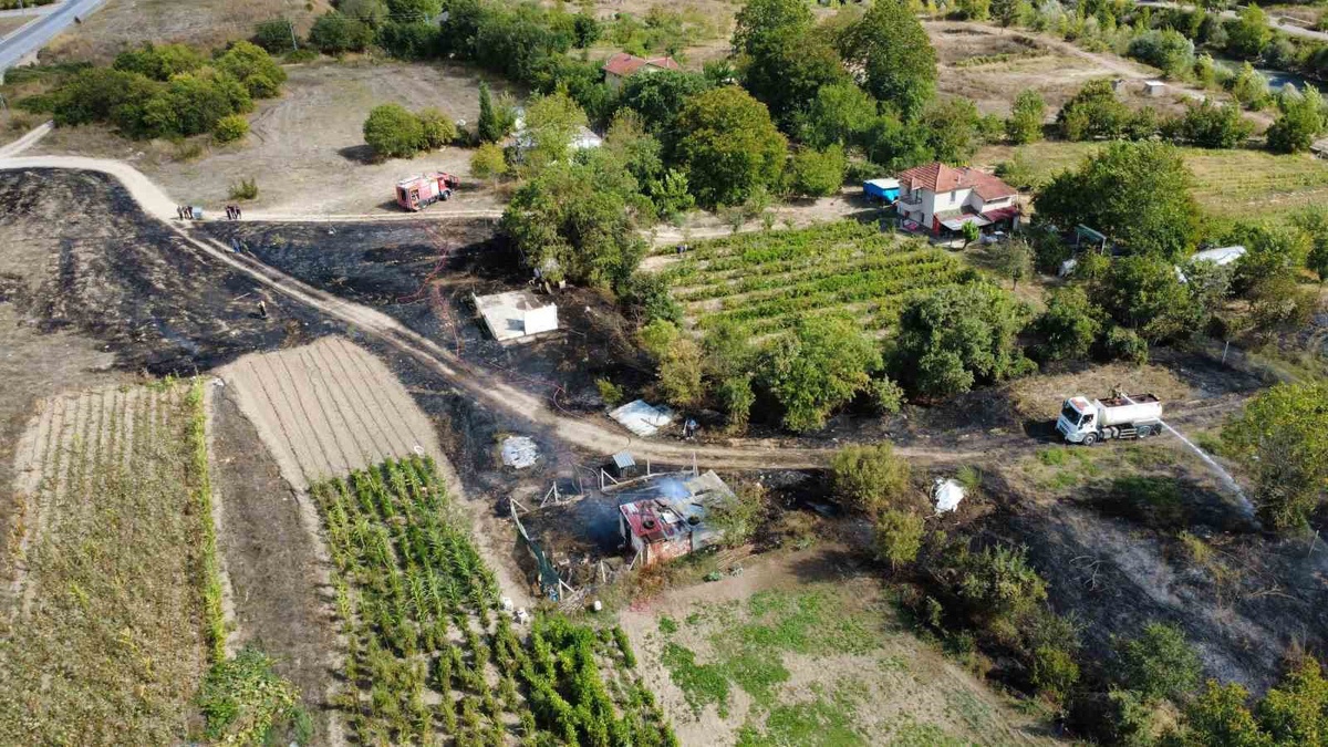 Karabük Safranbolu'da ot yangınında ahşap baraka küle döndü, yangın evlere ulaşmadan söndü