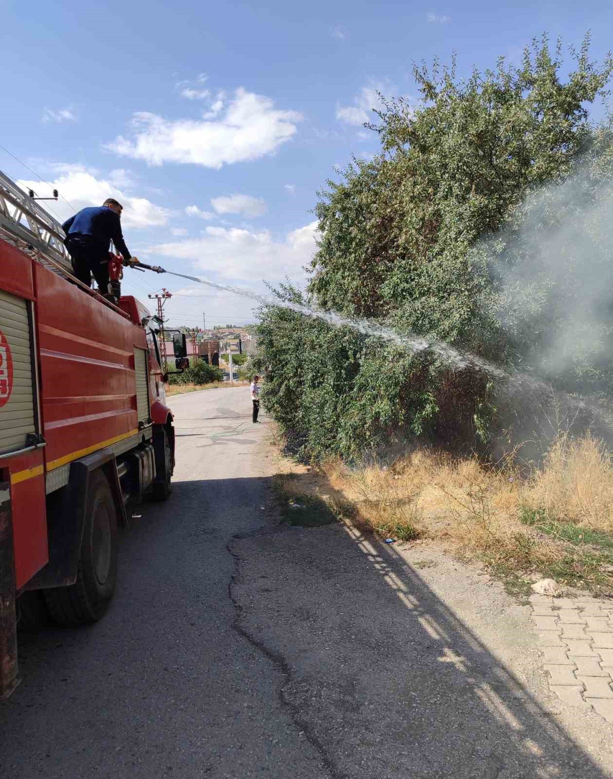 Van'ın Özalp ilçesinde bahçede çıkan yangın evlere sıçramadan söndürüldü