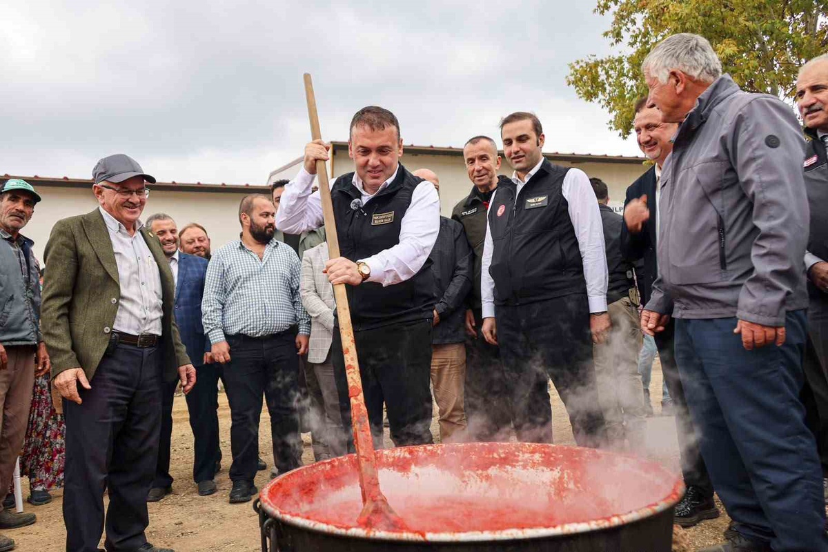 Bilecik Valisi Sözer, Osmaneli Oğulpaşa'da domates hasadına katılıp salça yaptı