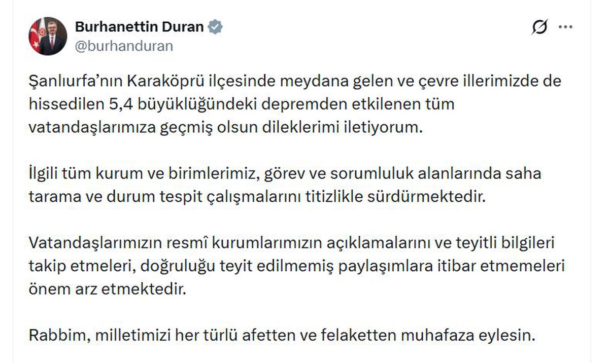 Şanlıurfa Karaköprü'de 5,4 büyüklüğünde deprem