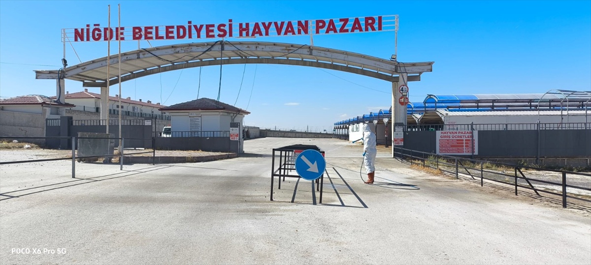 Niğde Belediyesi, çevre illerdeki şap ihbarları üzerine hayvan pazarını dezenfekte etti