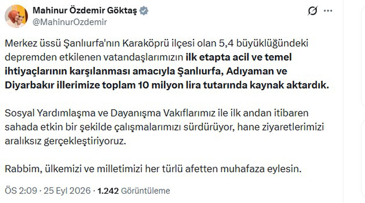 Bakan Göktaş'tan 10 milyon lira deprem yardımı