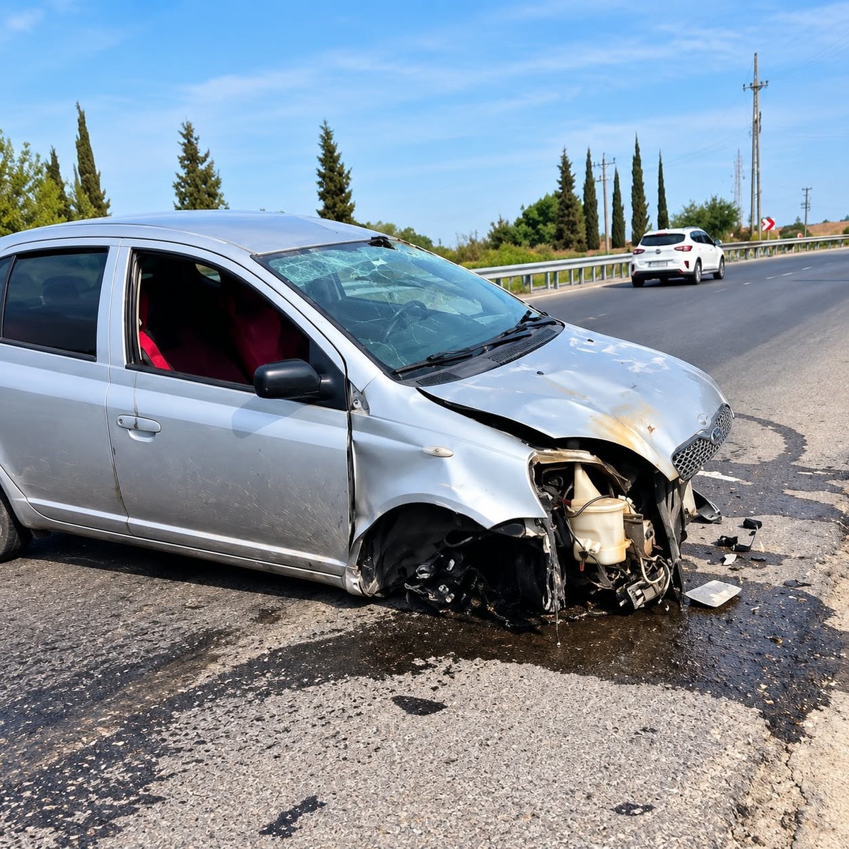 Kuşadası-Söke karayolunda otomobil istinat duvarına çarptı, 3 kişi yaralandı