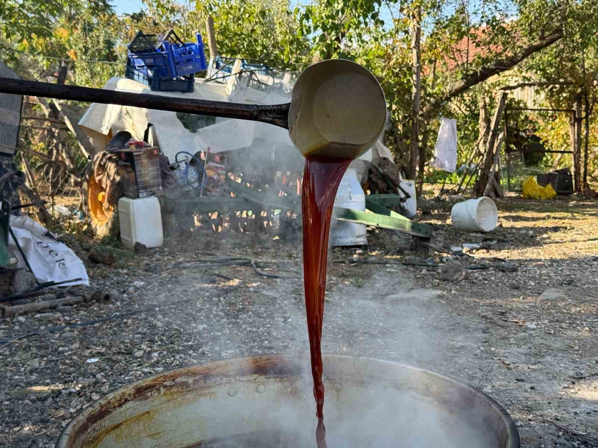 Eskişehir'in Mihalıççık ilçesinde bağ üzümleri geleneksel yöntemle pekmeze dönüştü