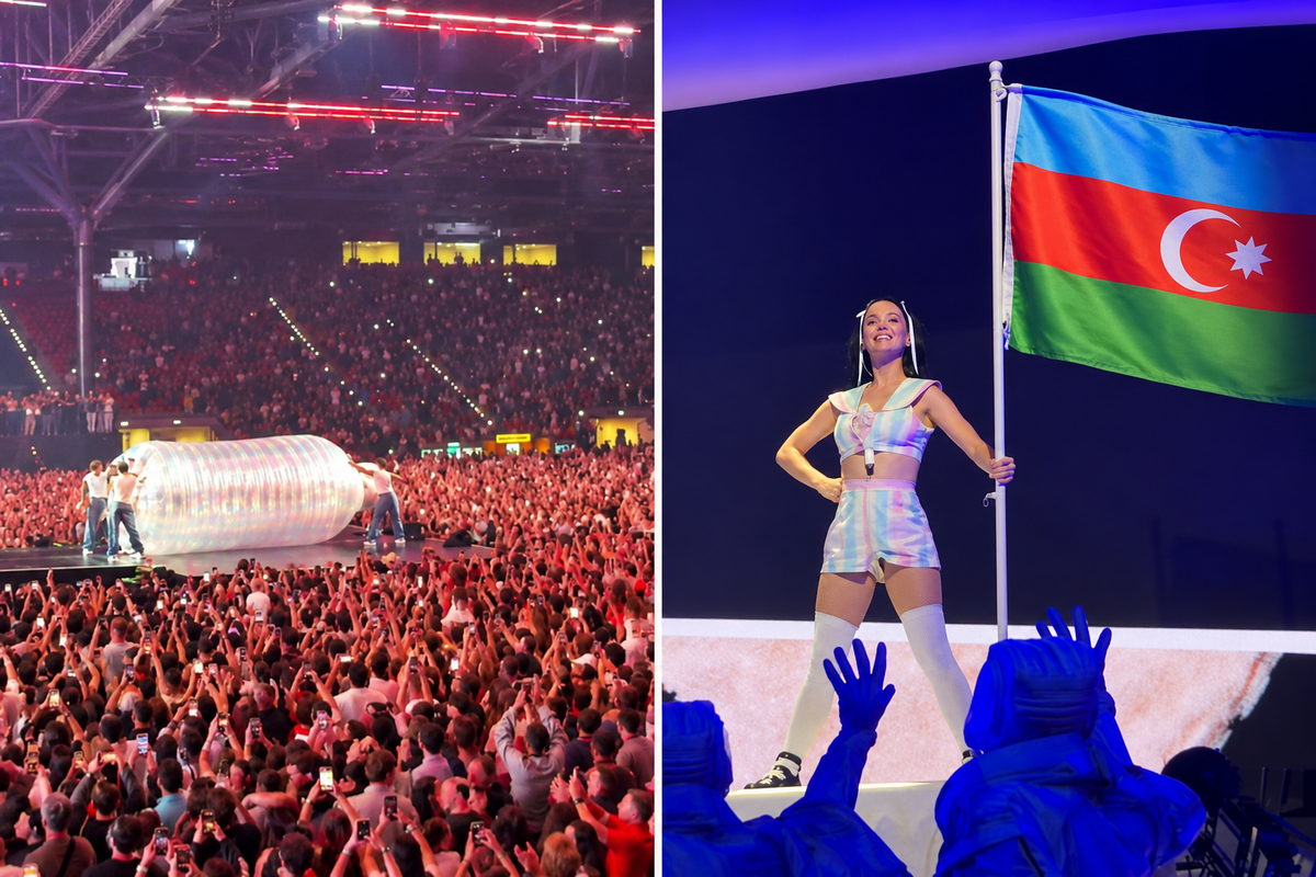 Katy Perry’den Azerbaycan’da sıra dışı sahne şovu! Dev şişenin içine girdi