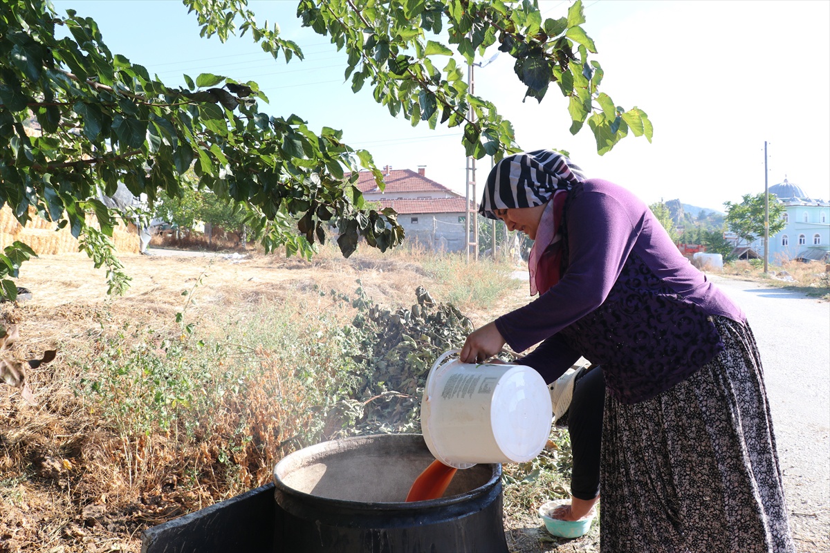Burdur Yassıgüme'de üzümler 7-8 saat kaynatılarak geleneksel pekmez yapılıyor