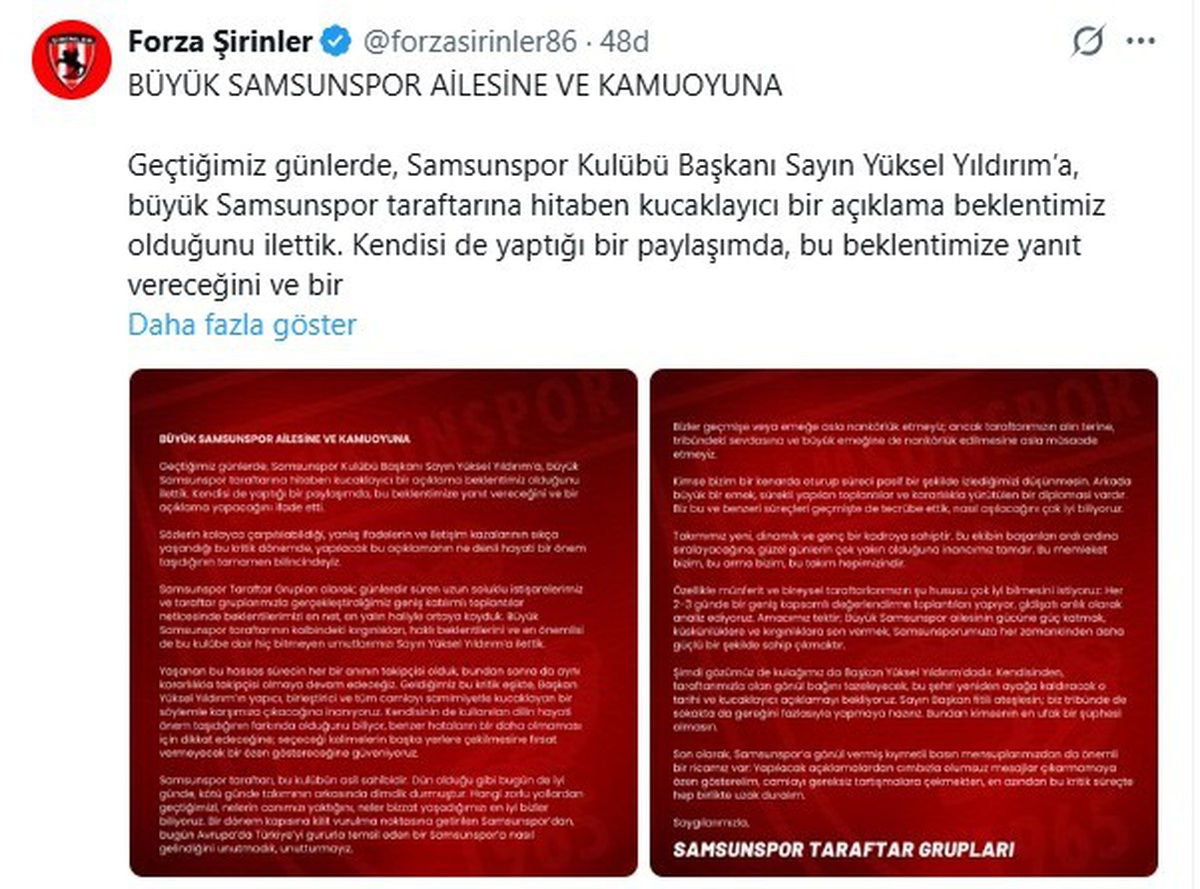 Samsunspor taraftar grupları, kulübün asıl sahibinin taraftar olduğunu vurguladı