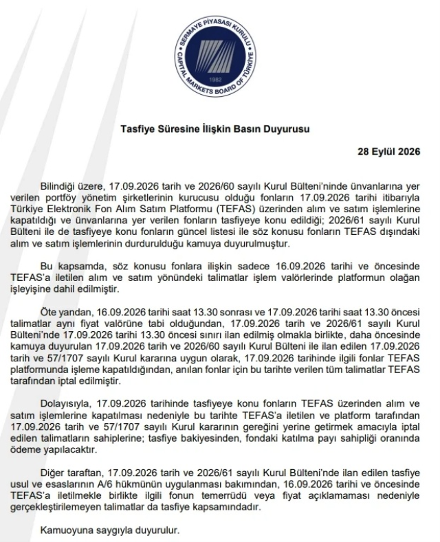 SPK, tasfiye edilen fonlarda ödeme yol haritasını açıkladı