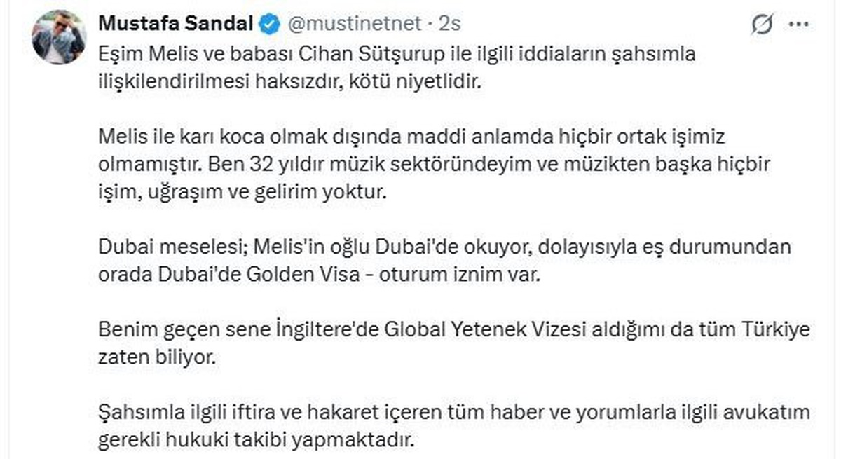 Mustafa Sandal, eşi hakkındaki 11 milyar TL'lik fon iddialarına yanıt verdi