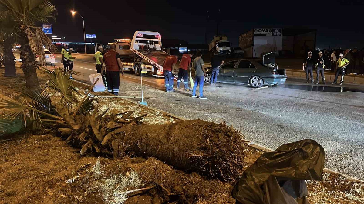 Kahramanmaraş'ta otomobil refüjdeki ağaca çarpıp takla attı, 3 kişi yaralandı