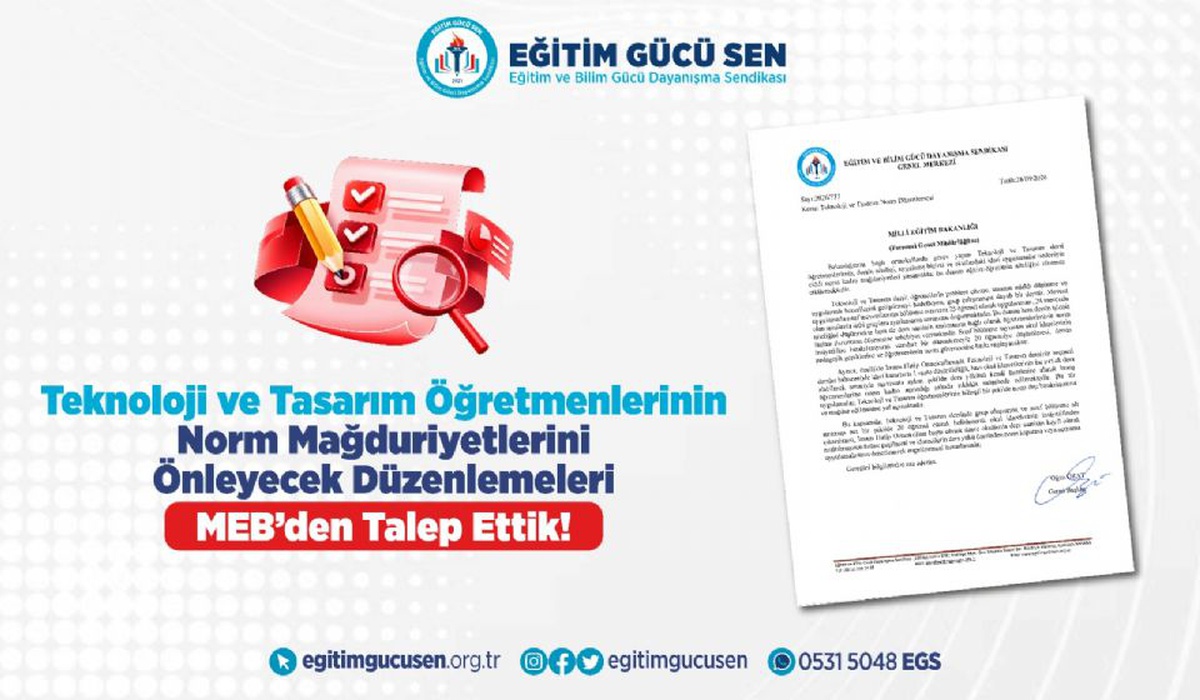 Eğitim Gücü Sen, MEB'e Teknoloji ve Tasarım öğretmenleri norm kadro başvurusu yaptı