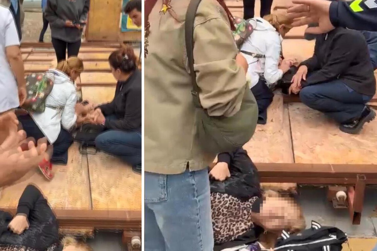İkiz kardeşlerin başına inşaatın dış koruma kaplaması düştü! O anlar kamerada