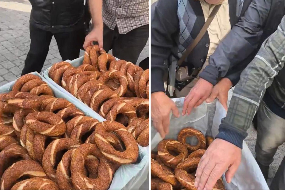 Hayrına simit dağıttı, o esnada ortaya çıkan görüntü 'Yok artık' dedirtti