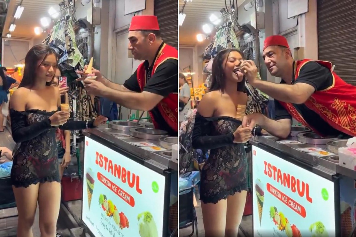 Maraş dondurmacısının turist kadına yaptığı şov tartışma yarattı